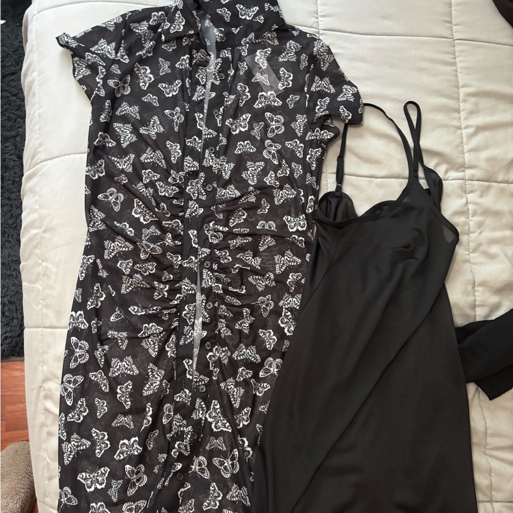 LA Hearts Black Butterfly Print Dress with Slip